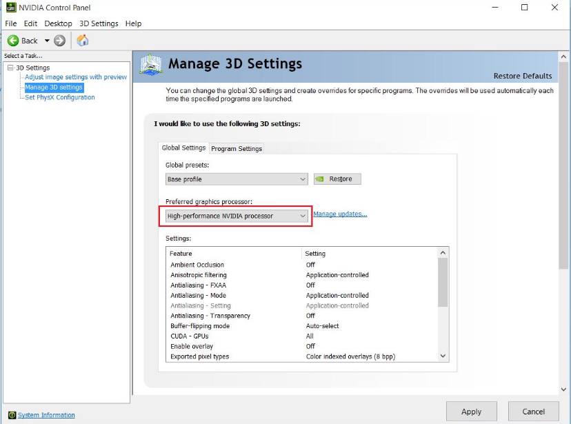 nvidia control panel settings for higher fps on laptop