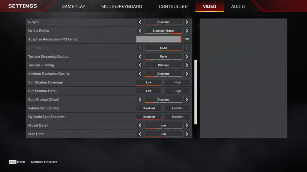 apex legends competitive graphics settings low input lag high fps optimization
