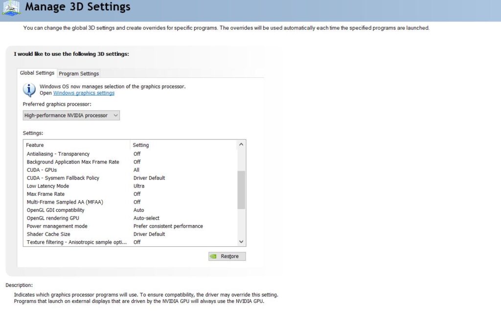 nvidia control panel 3d settings competitive gaming low latency optimization