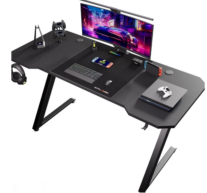 gtplayer gaming desk with monitor stand headphone hook and rgb lighting