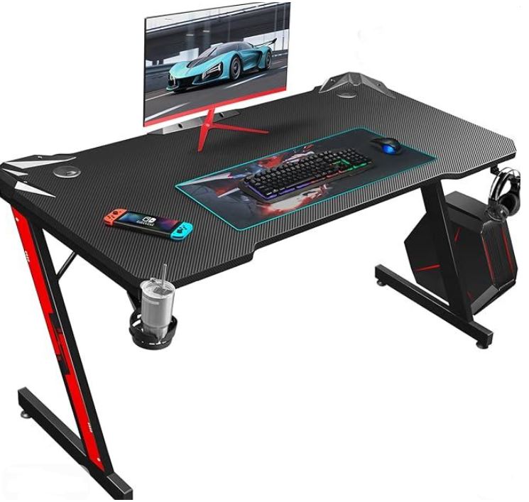 homall 55 inch gaming desk with steel frame and carbon fiber finish