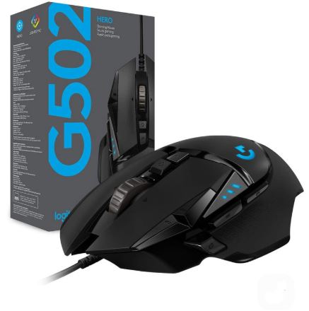 logitech g502 hero wired gaming mouse with customizable buttons and hero sensor