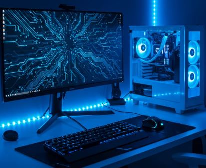 budget gaming setup with a 1440p gaming monitor gaming pc mechanical keyboard gaming mouse and mouse pad