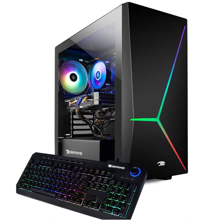 ibuypower prebuilt gaming pc with tempered glass case and rgb lighting