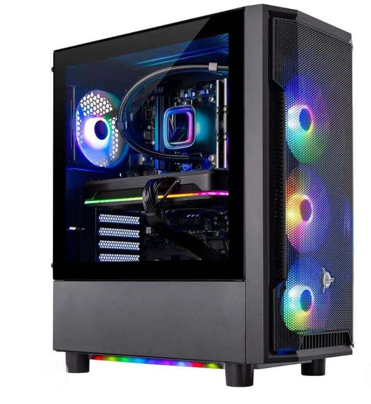 skytech shadow prebuilt gaming pc with rgb lighting and airflow case